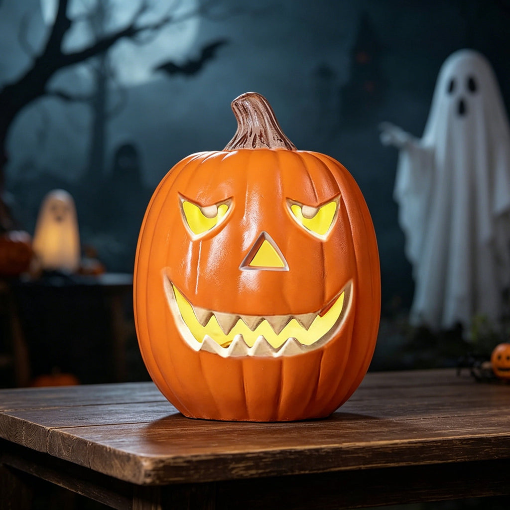 Large Halloween Pumpkin Decoration with Warm LED Light, Blow Molded Plastic for Outdoor Yard Porch Display, Plug and Play or Battery Operated Festive Decor