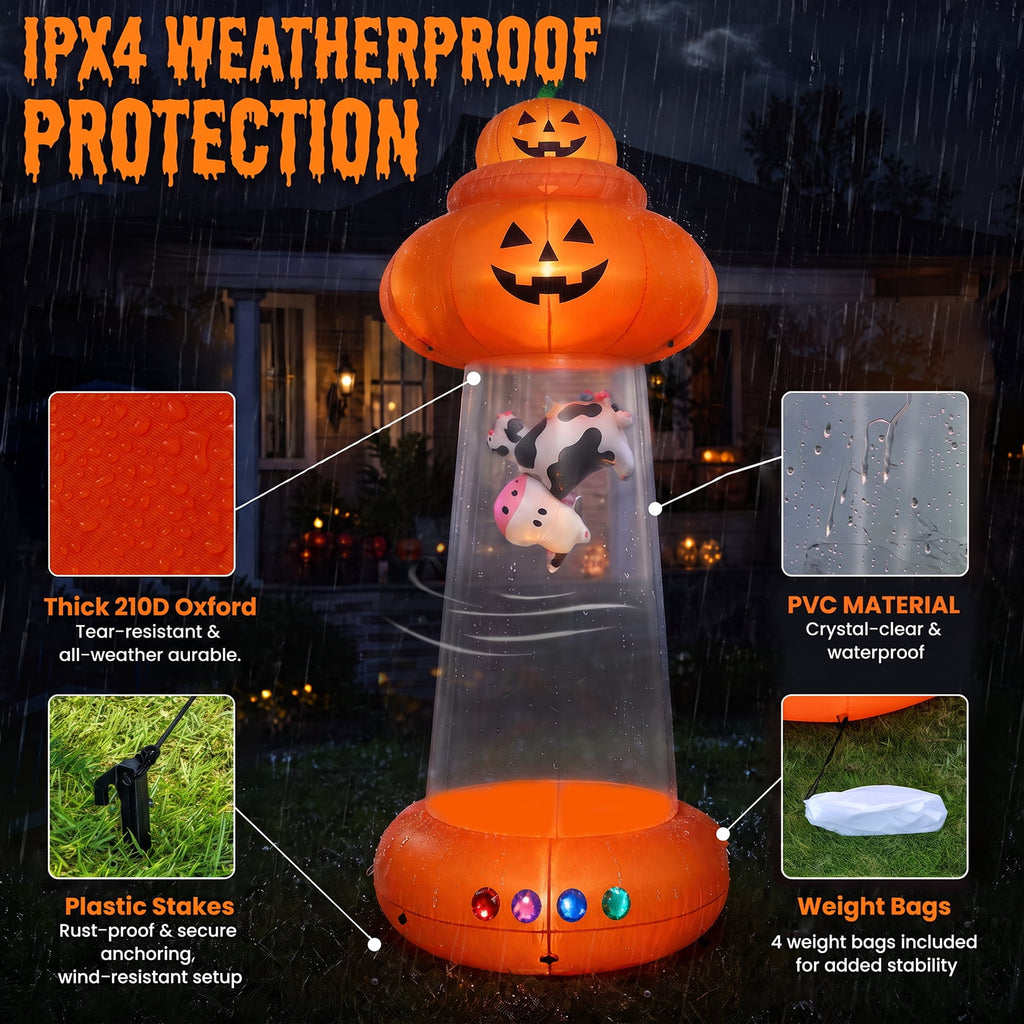 BSHAPPLUS® 9ft Halloween Inflatable Decorations,Blow up Yard Decor with Auto-Scaling Ghost in Pumpkin, Witch, Tombstone,Black Cat,Built-in LED,IP44 Waterproof for Outdoor Lawn Garden Party