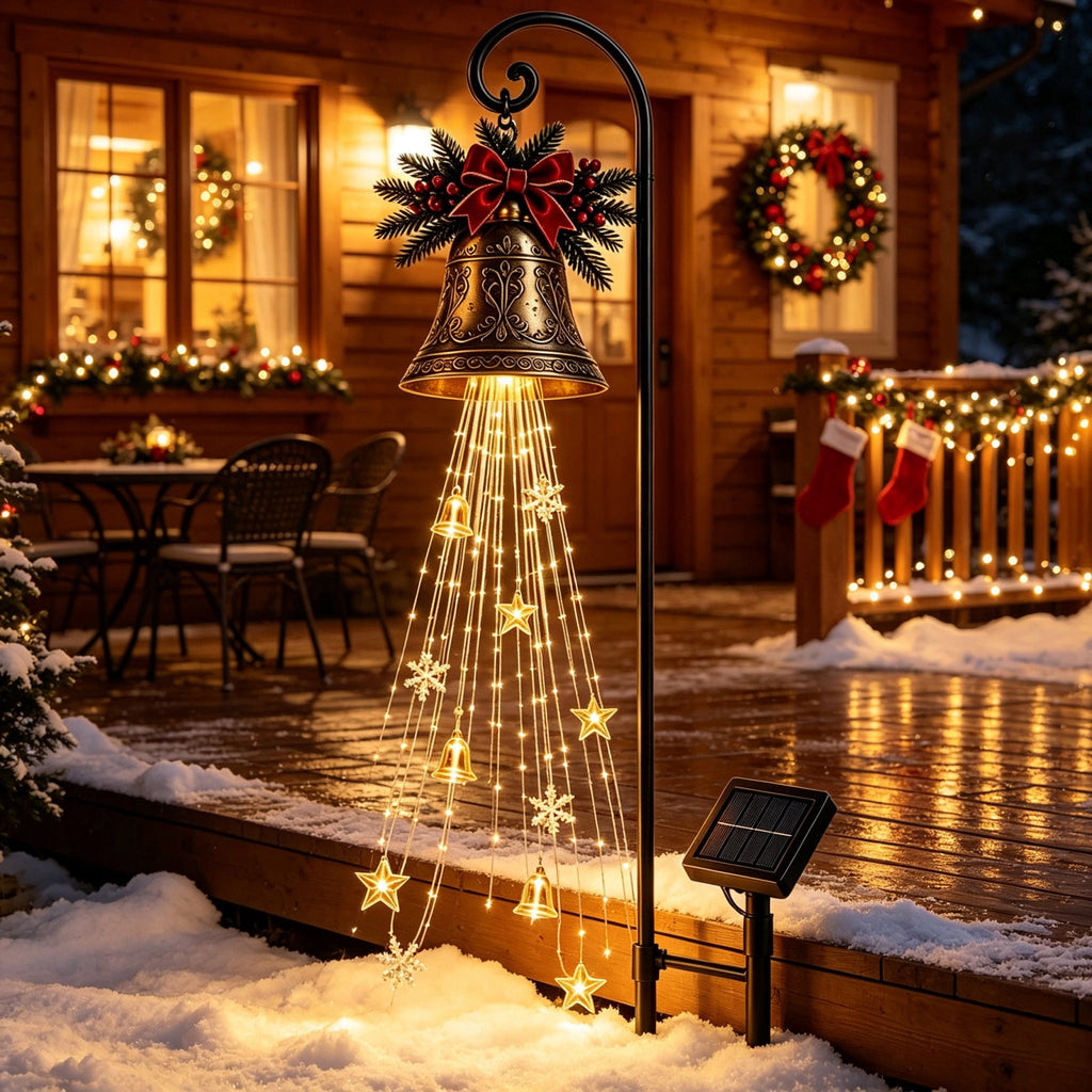 Luckky Christmas Bell Cascade Solar Yard Light,Solar Powered Flowing Star Bell Stake Light,Warm Yellow Outdoor Holiday Decor for Christmas Yard Decor（1 Pack）