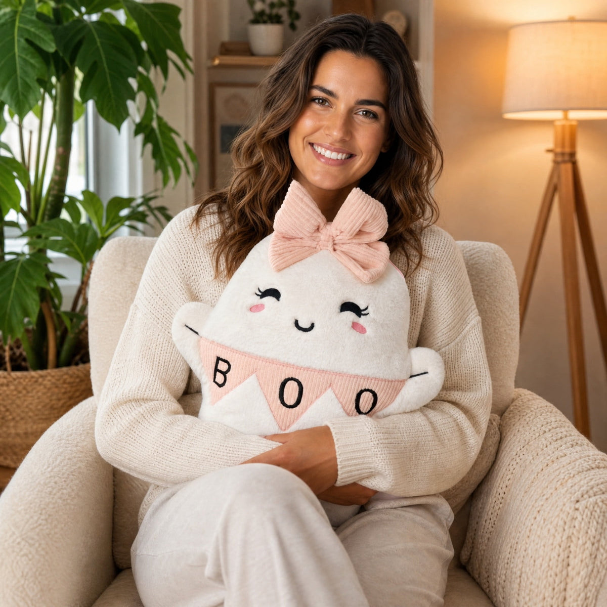 Cute Reading Ghost Plush Throw Pillow, Halloween Book & Pumpkin Bucket Ghost Stuffed Cushion, Spooky Season Decorative Pillow, for Sofa, Bedroom, Party Decor