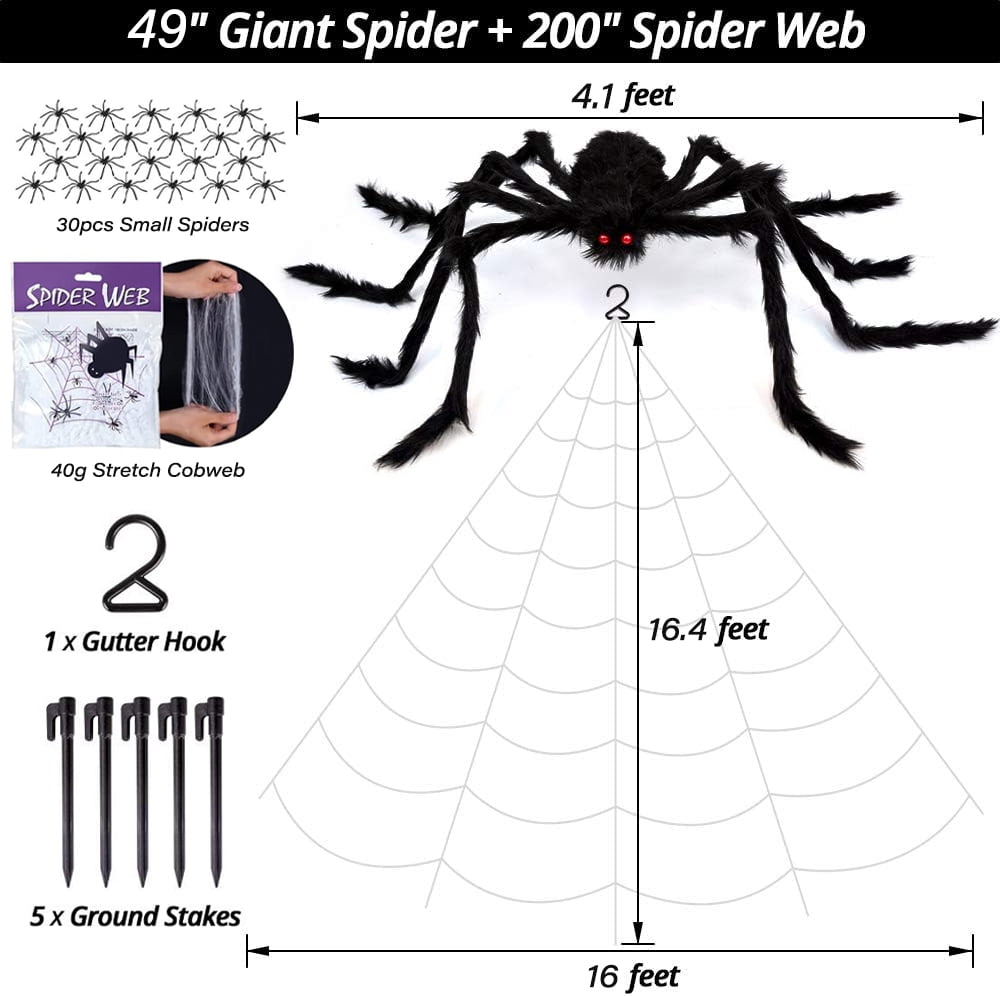 Ayieyill 200" Giant Spider Web with 49" Giant Spider Halloween Decorations Outdoor Scary Halloween Decor