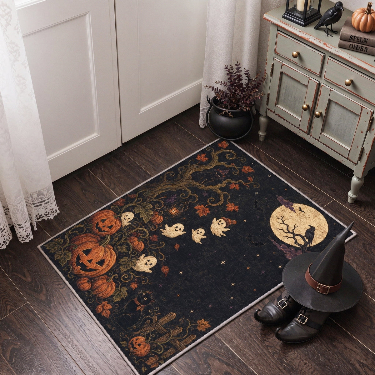 GENIMO 2'x3' Halloween Doormat, Washable Non Slip Soft Whimsical Cat Outdoor Door Mat for Front Door Covered Porch Patio Entryway, Rustic Black