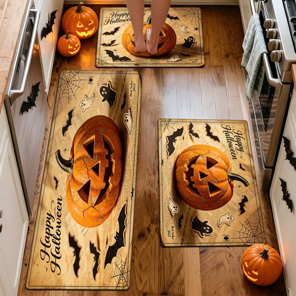 YIMEIS Halloween Pumpkin Lanterns Multi-purpose 1-Piece Flannel Mat and Kitchen Rugs,Soft Non-slip for Home Bedroom Bathroom