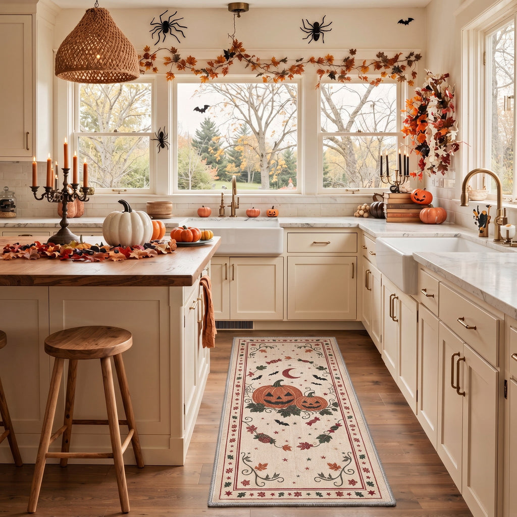 KUETH 3'x5' Halloween Machine Washable Area Rug, Non-Slip Rugs for Living Room, Bedroom and Dining Room, Orange