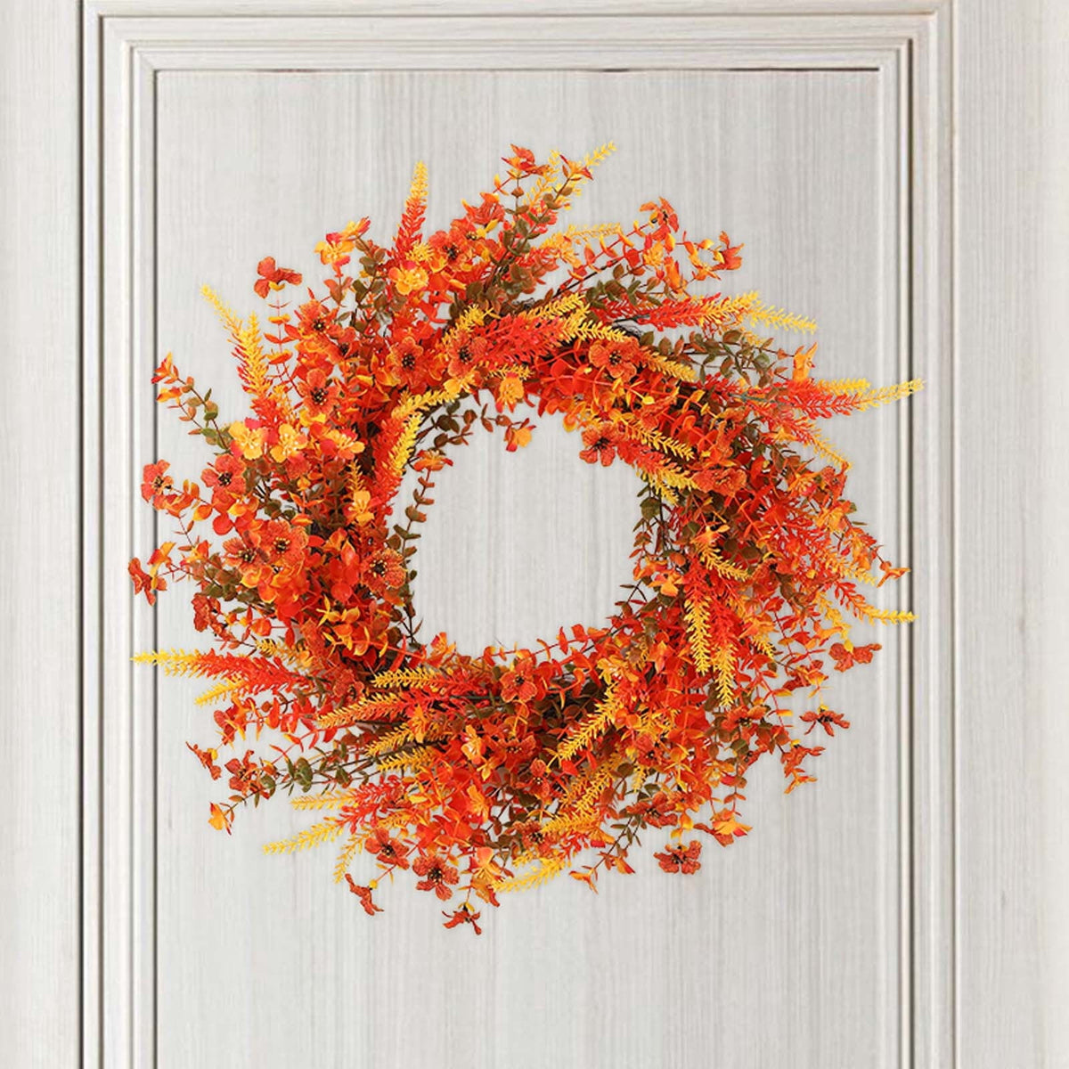 AUHomi Artificial Cedar Cypress Garland, Christmas Wreath 17.7-Inch, Front Door Wreaths, All Season Artificial Fir Wreath, Wall Hanging Wedding Window Home Porch Wreath Decoration (Yellow)