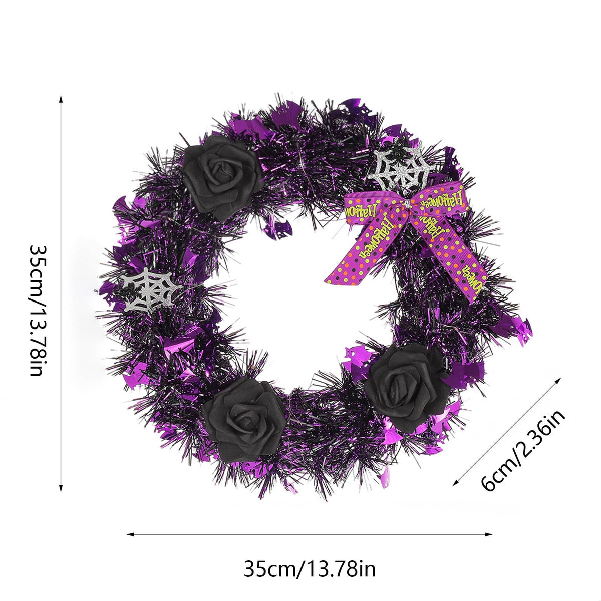 Fankiway Halloween Wreaths for front door, Halloween Black Flower Wreath Wall Door Hanging Festival Party Decor, Halloween Outdoor Wreath, Halloween Decorations