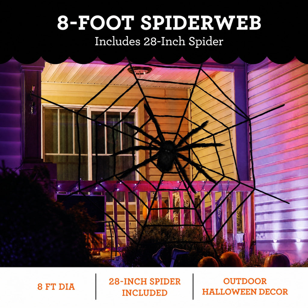 Giant Spider Web with Spider Decoration, Black, 8', Halloween by Way To Celebrate