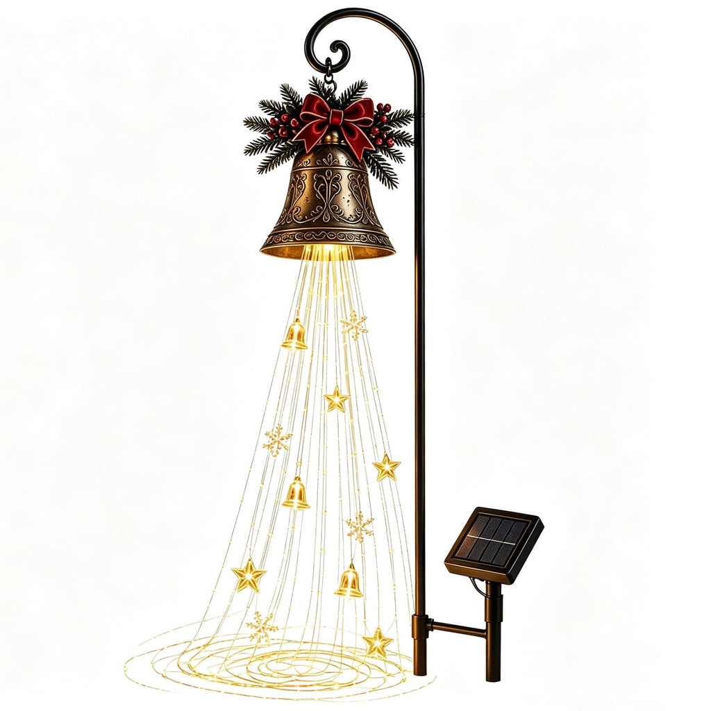 Luckky Christmas Bell Cascade Solar Yard Light,Solar Powered Flowing Star Bell Stake Light,Warm Yellow Outdoor Holiday Decor for Christmas Yard Decor（1 Pack）