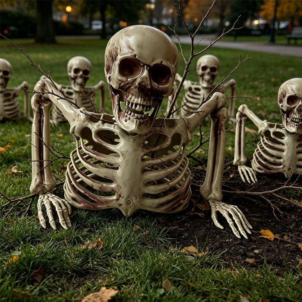 Realistic White Plastic Half Torso Skeleton Tabletop Prop, Detailed Human Half Skeleton Halloween Desktop Decor, Weatherproof Indoor Outdoor Reusable Spooky Party Ornament