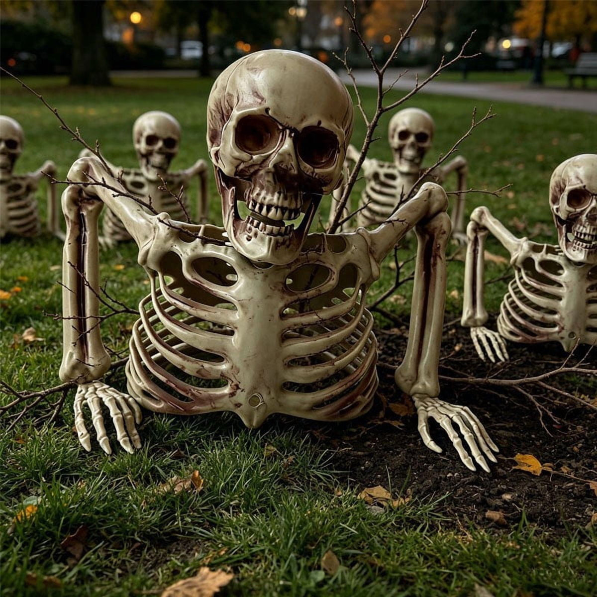 Realistic White Plastic Half Torso Skeleton Tabletop Prop, Detailed Human Half Skeleton Halloween Desktop Decor, Weatherproof Indoor Outdoor Reusable Spooky Party Ornament