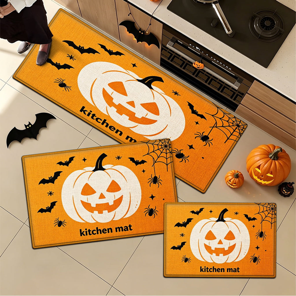 YIMEIS Halloween Orange Ghost Pumpkin Black Cat 1Pc Flannel Mat & Kitchen Rugs,Soft Non-slip,16''×24'' Inches,for Entryway Bathroom
