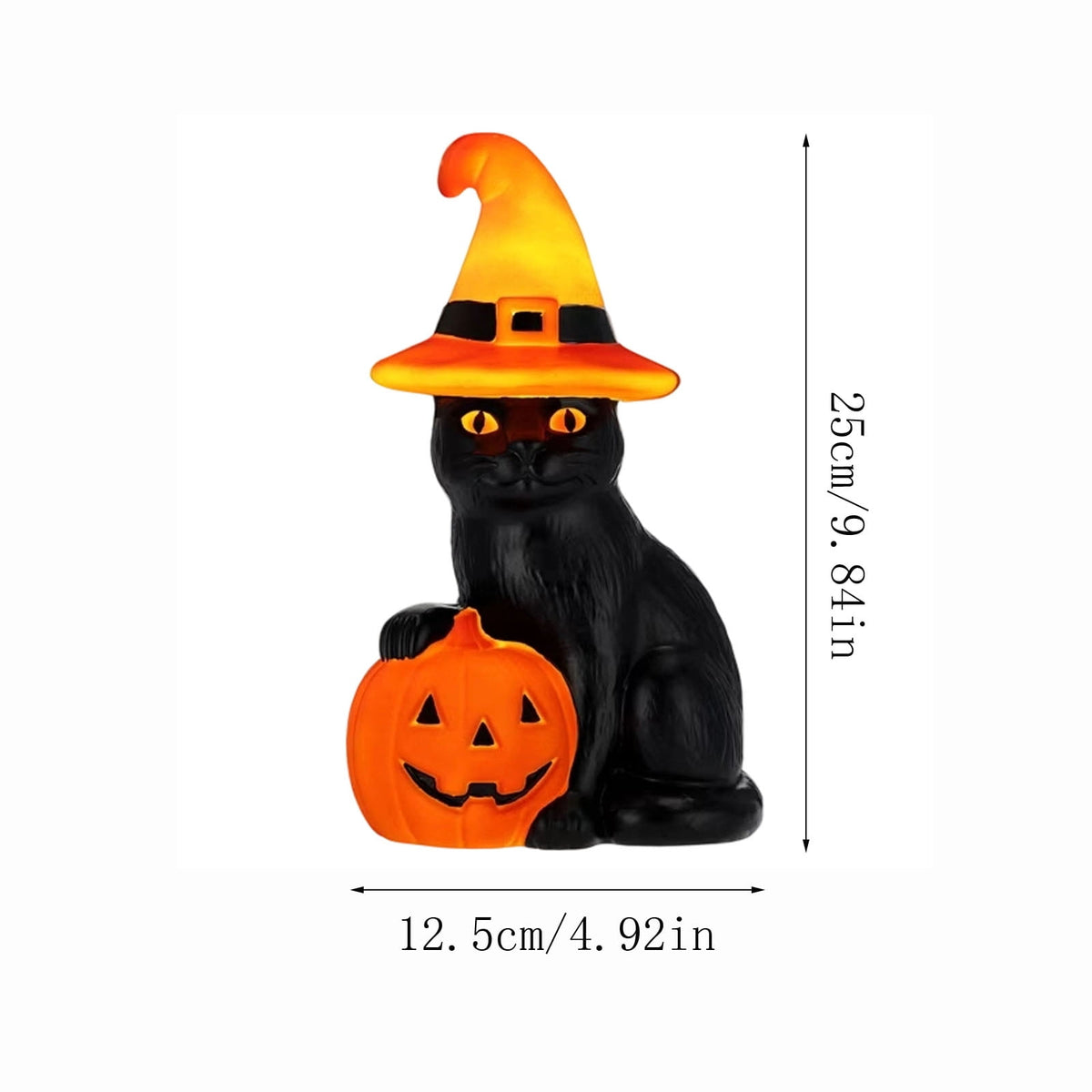 Light-Up Pumpkin Cat Blow Mold Outdoor Decoration, LED Glowing Witch Cat Jack-o-Lantern, Halloween Indoor Outdoor Spooky Decor