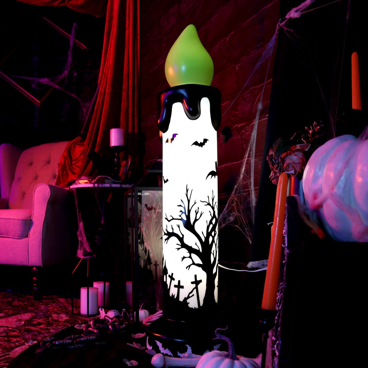 Haunted Hill Farm Halloween Blow Mold Flicker Wick Candle Warm White 3.3-Ft.