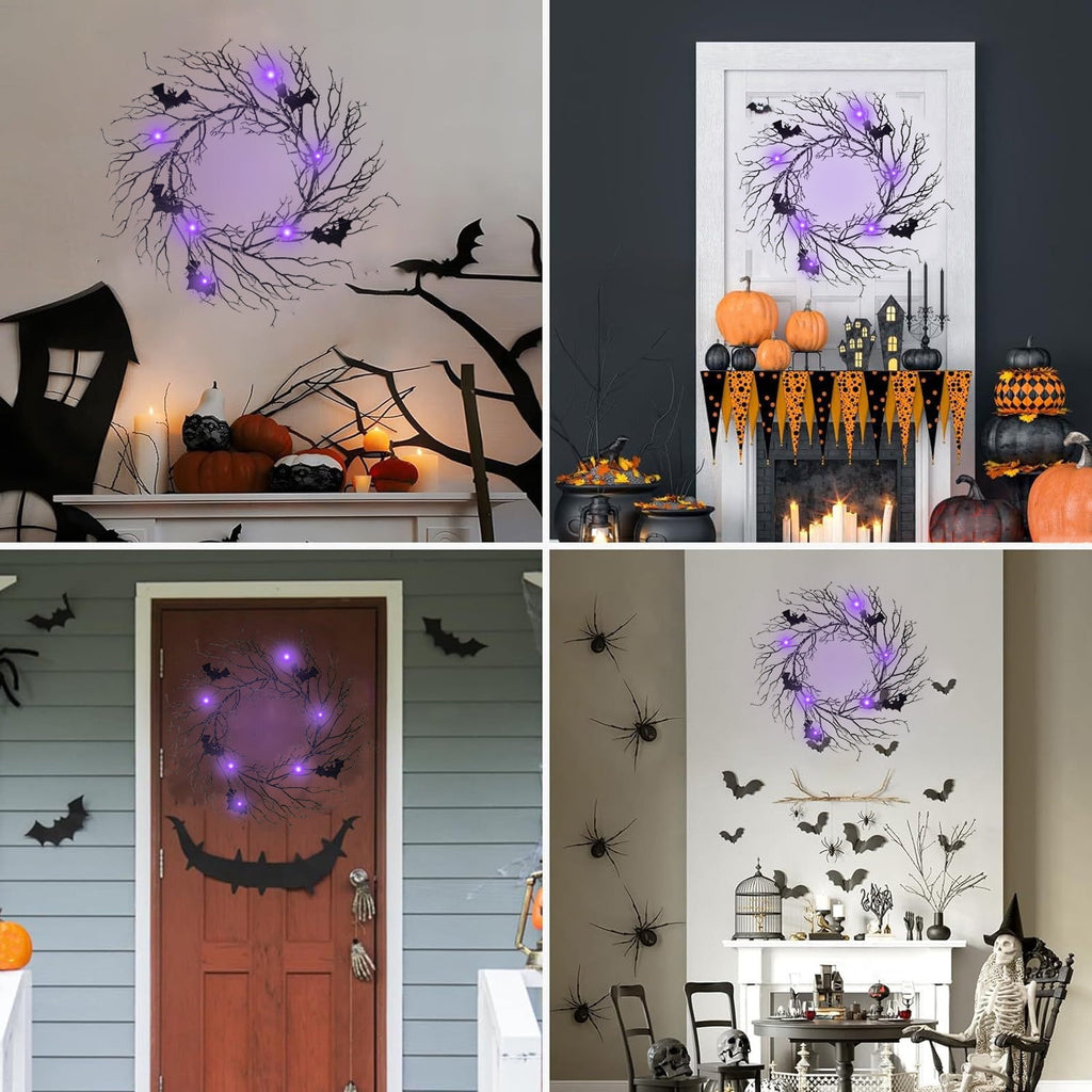 sruoe Halloween Decorations, Indoor Outdoor Halloween Decor, Artificial Wreaths, Halloween Decorations for Outside, Front Door Wreaths, Wreath for Indoor Outdoo Home Party Wreath with Light