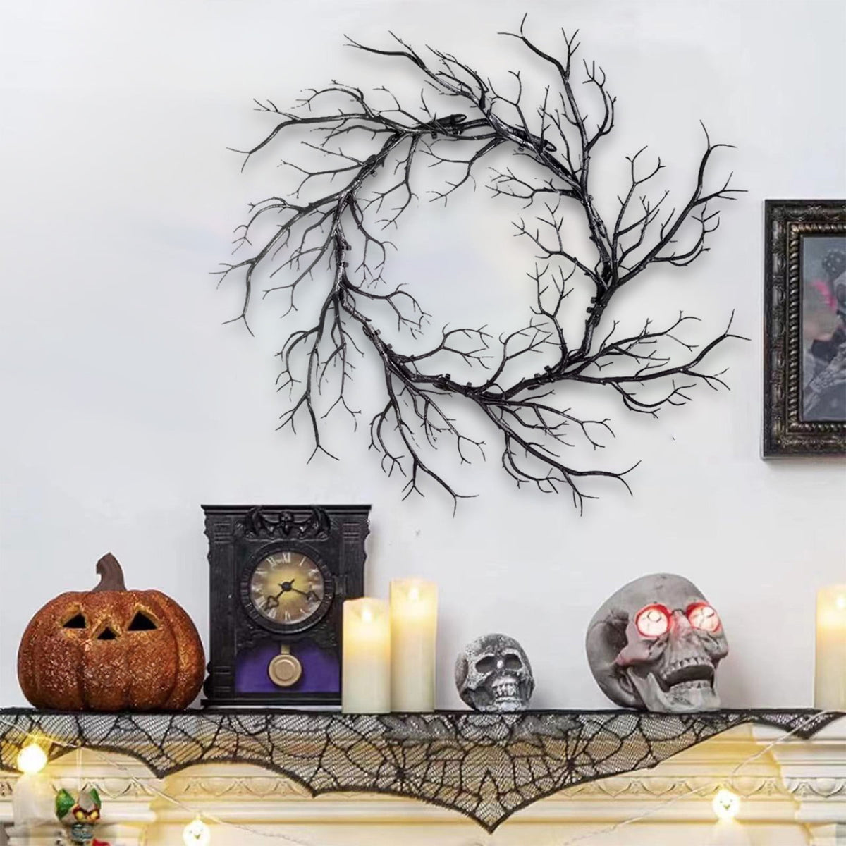 YOTQUSKI Halloween Wreath,Halloween Wreaths For Front Door,Witch Door Wreath Halloween Decorations,with Witch Hat Legs Hanging Lanyard for Party Decorations Indoor Outdoor