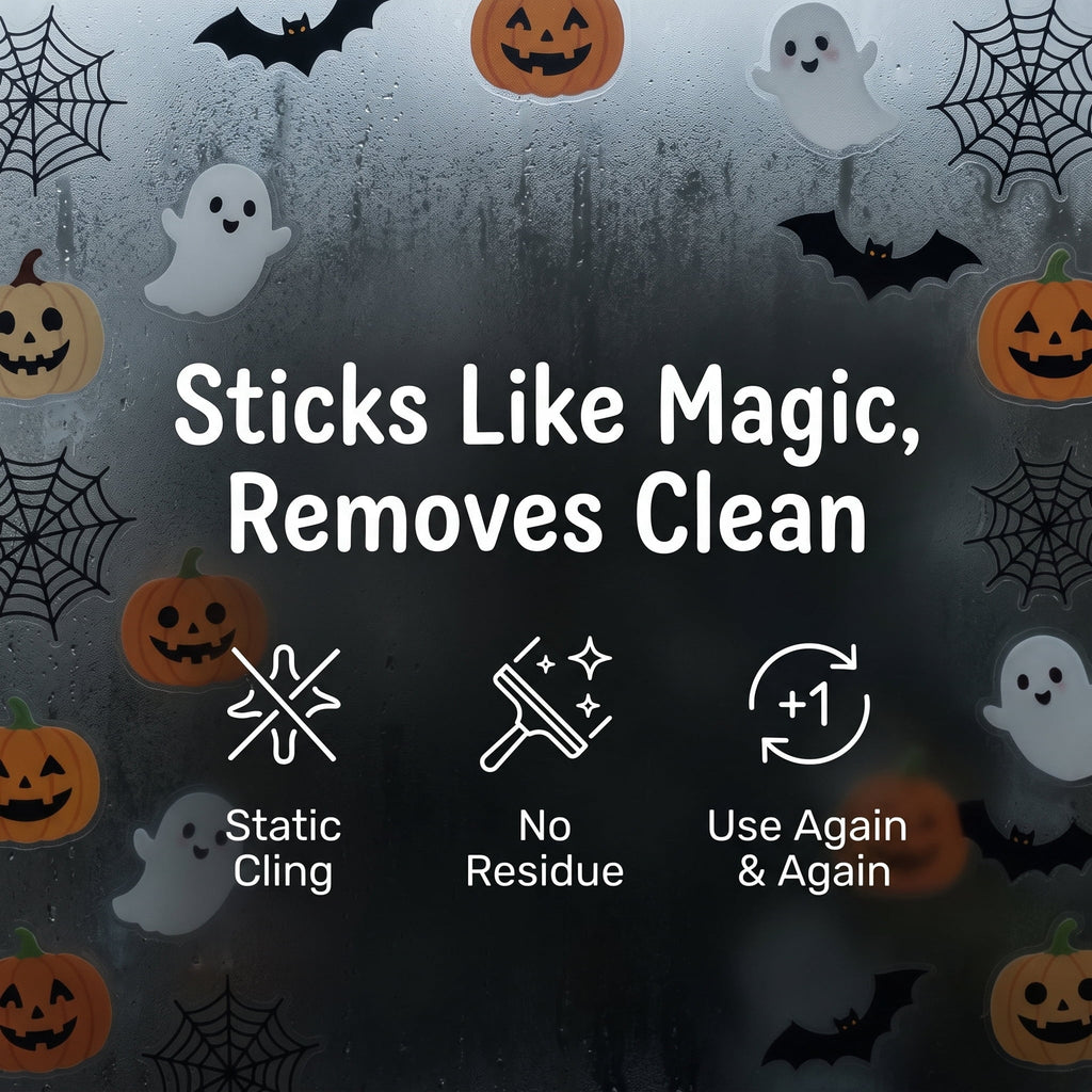 Halloween Window Clings Vintage Ghost Evil Pumpkin Bat Reusable Window Decals for Halloween Fall Party Supplies Home Glass Decor(6 Sheets)