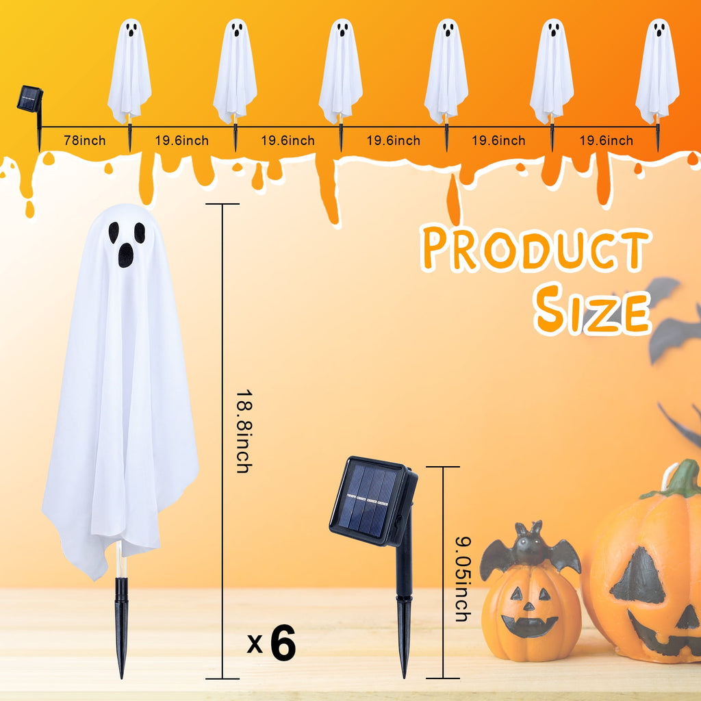 Fohil Halloween Solar Ghost Lights Outdoor Decor Waterproof 8 Modes 6 Pack