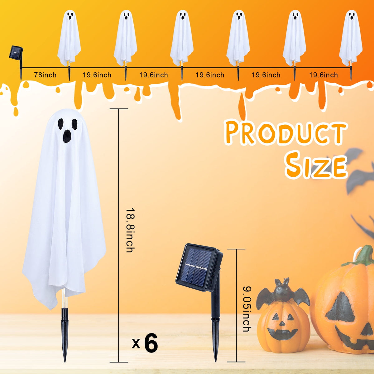 Fohil Halloween Solar Ghost Lights Outdoor Decor Waterproof 8 Modes 6 Pack