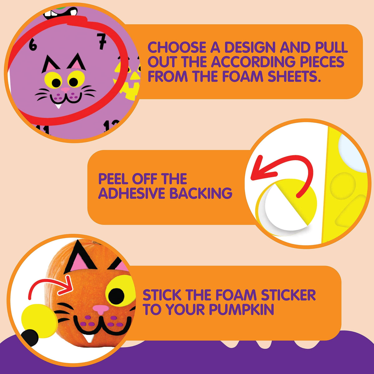 Joyfy 16 Faces Halloween Pumpkin Decorations Stickers Foam Craft Kit, 18 Sheets 16 Designs Halloween Party Favors for Kids, Party Supplies Arts Activities, Jack O Lantern Face Sticker School Gifts