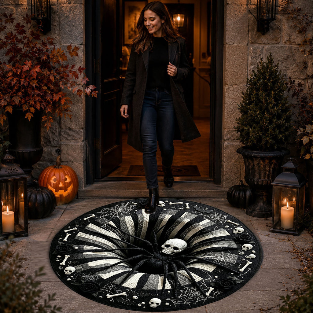 Win s Way 3D Illusion Round Halloween Rug Optical Illusion Doormat Non- Washable Entryway Decor Spooky Fall Front Door Mat for Party Decoration Available in 15.8/23.6/31.5 Inch