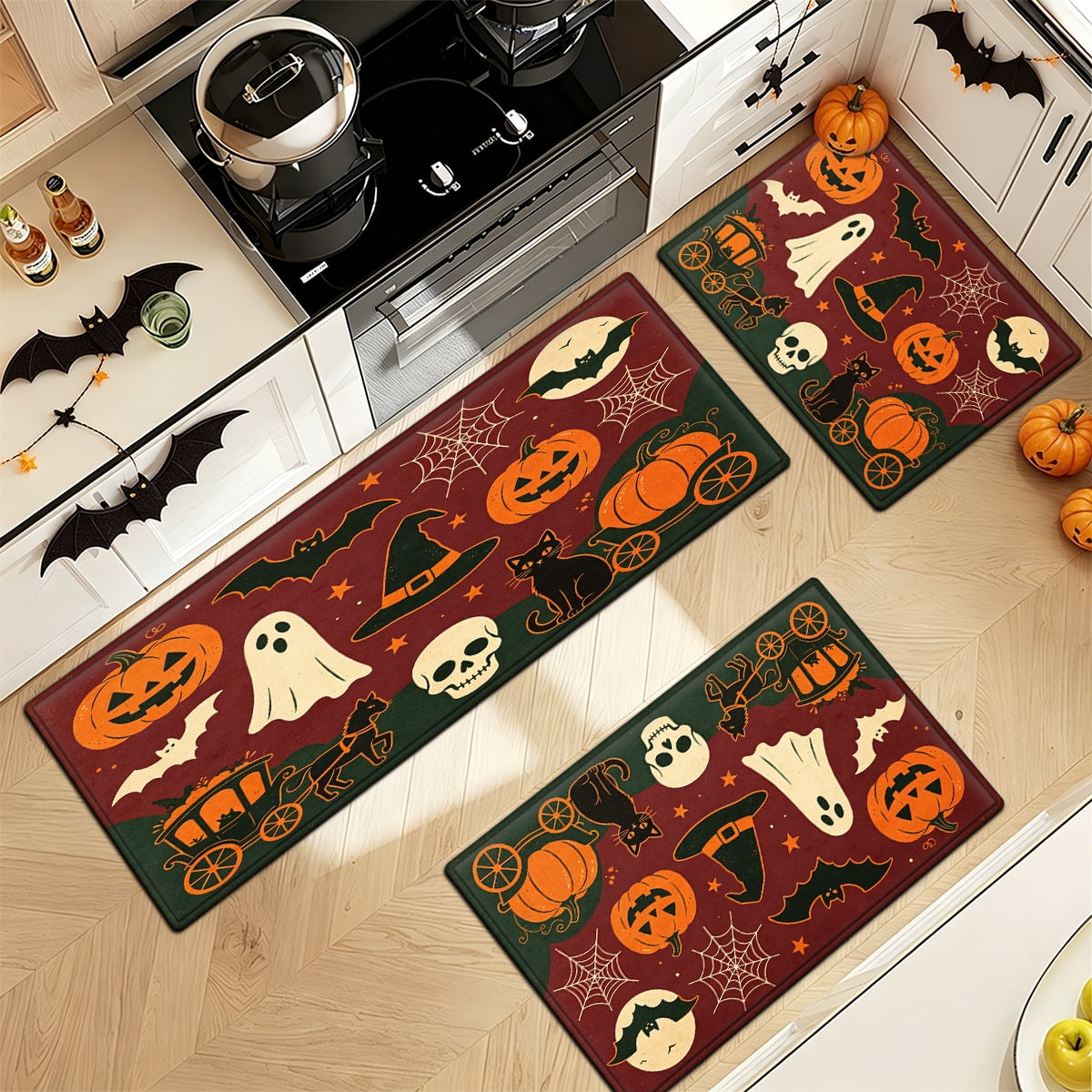 YIMEIS Halloween Pumpkin Lanterns Multi-purpose 1-Piece Flannel Mat and Kitchen Rugs,Soft Non-slip for Home Bedroom Bathroom