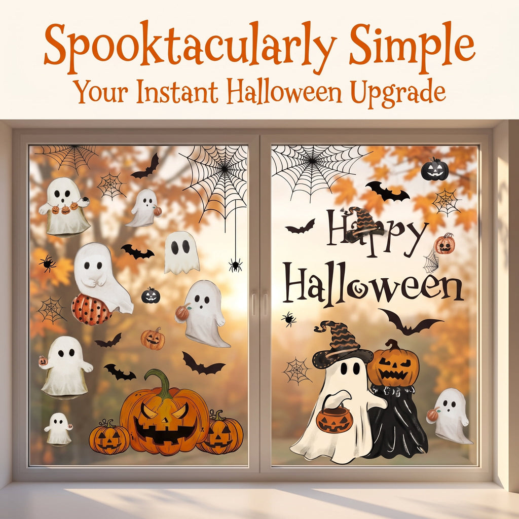 Halloween Window Clings Vintage Ghost Evil Pumpkin Bat Reusable Window Decals for Halloween Fall Party Supplies Home Glass Decor(6 Sheets)
