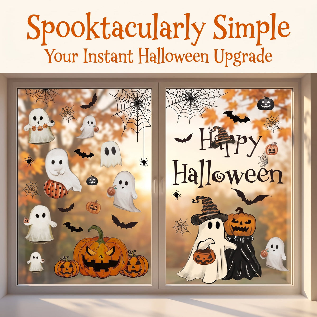 Halloween Window Clings Vintage Ghost Evil Pumpkin Bat Reusable Window Decals for Halloween Fall Party Supplies Home Glass Decor(6 Sheets)