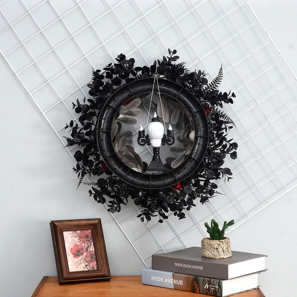 ASKETAM Halloween Wreath 19" , Skull & Red Rose, Adjustable, For Doors & Walls