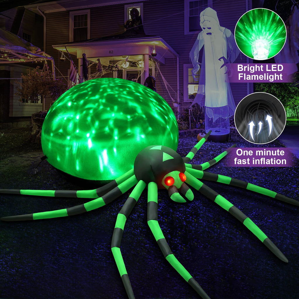 Yexmas 8FT Halloween Inflatables Outdoor Decorations Giant Spider Decorations with LED Lights and Air Pump Blow up Inflatable Green