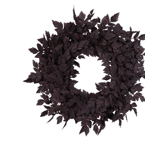 BingTong Artificial Cimicifuga Wreath,Fall Faux Plum Cimicifuga Ramosa Leaf Wreath for Autumn Harvest Halloween Home Door Wall Farmhouse Mantel Decor black