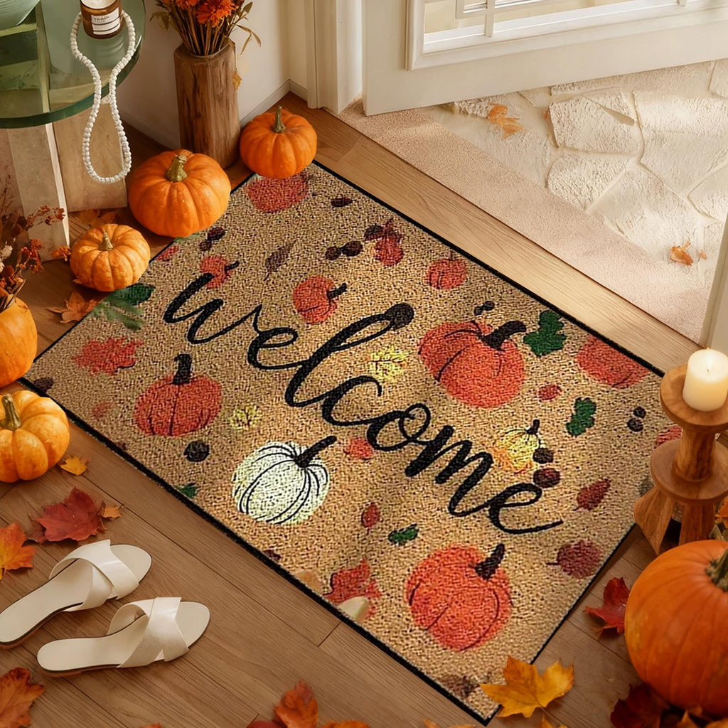 sruoe Fall Door Mat, Fade-Resistant Non-Slip Absorbent Halloween Decor, Happy Halloween Door Mat for Outdoor with Low-Profile, Front Porch Garden Entryway, Durable Easy Clean