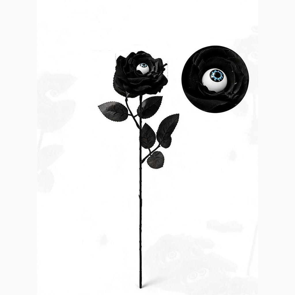 Halloween Artificial Rose Flower with Skull Head, Fake Silk Rose Bouquet, Red or Black Roses with Mini Skull
