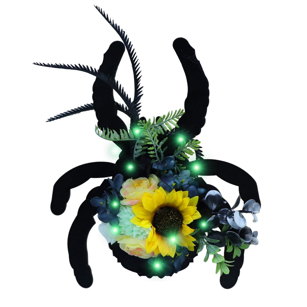 Halloween Door Hanger Wreath Spider Decorations, 30cm Halloween Party Cute Spider Artificial Flower Wreaths Decor with Lights for Front Door Farmhouse Porch Wall Decor Outdoor,Halloween Decorations
