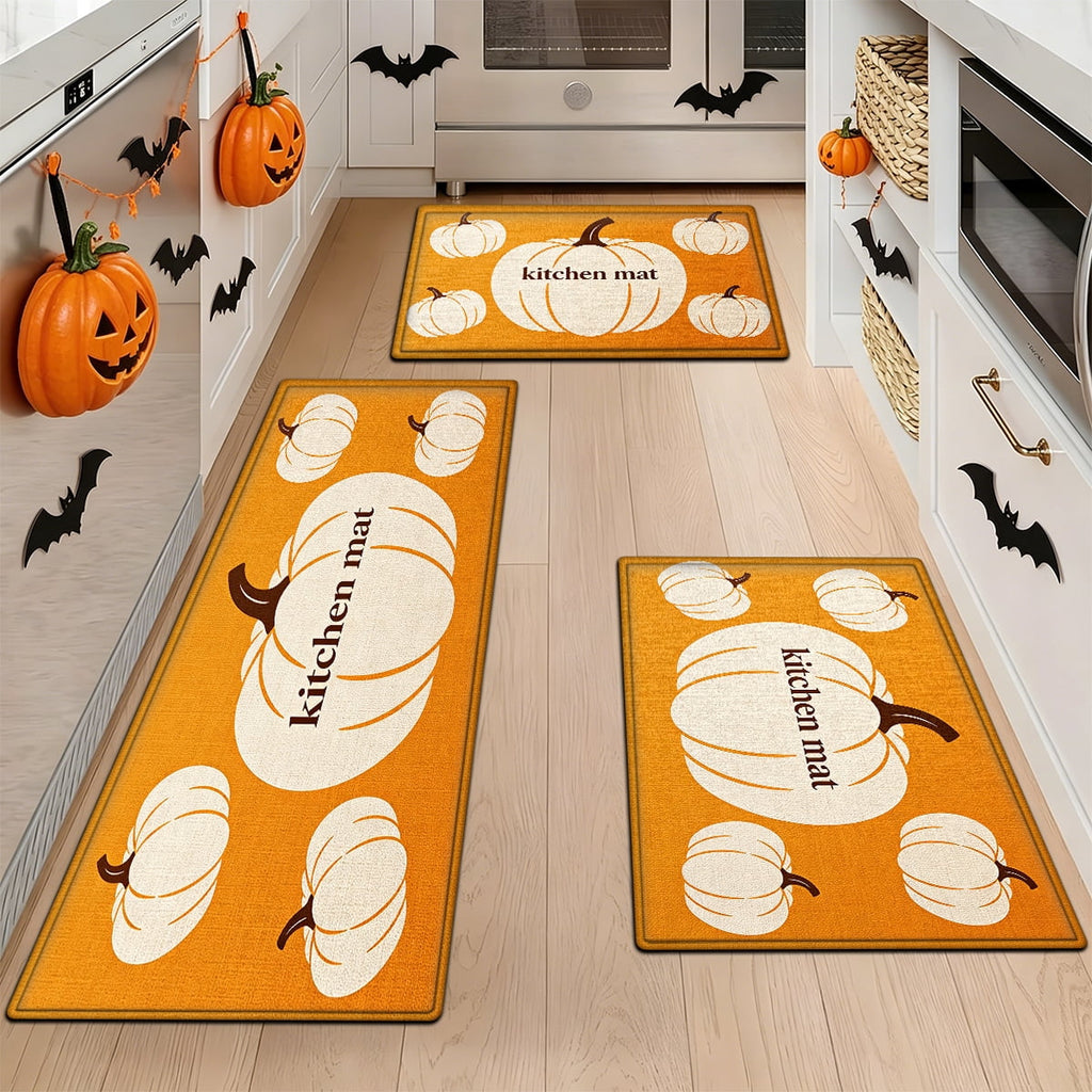 YIMEIS Halloween Orange Ghost Pumpkin Black Cat 1Pc Flannel Mat & Kitchen Rugs,Soft Non-slip,16''×24'' Inches,for Entryway Bathroom