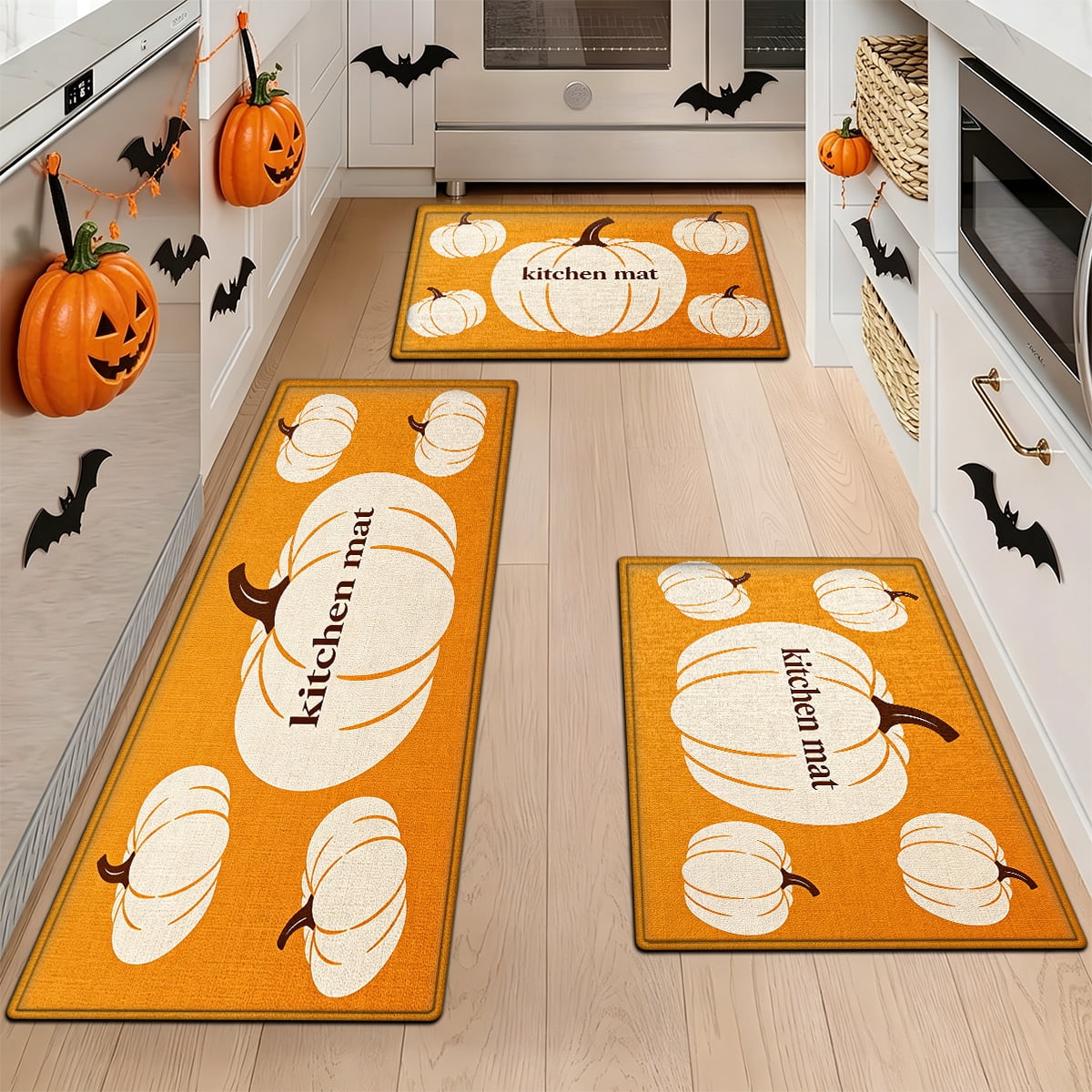 YIMEIS Halloween Orange Ghost Pumpkin Black Cat 1Pc Flannel Mat & Kitchen Rugs,Soft Non-slip,16''×24'' Inches,for Entryway Bathroom