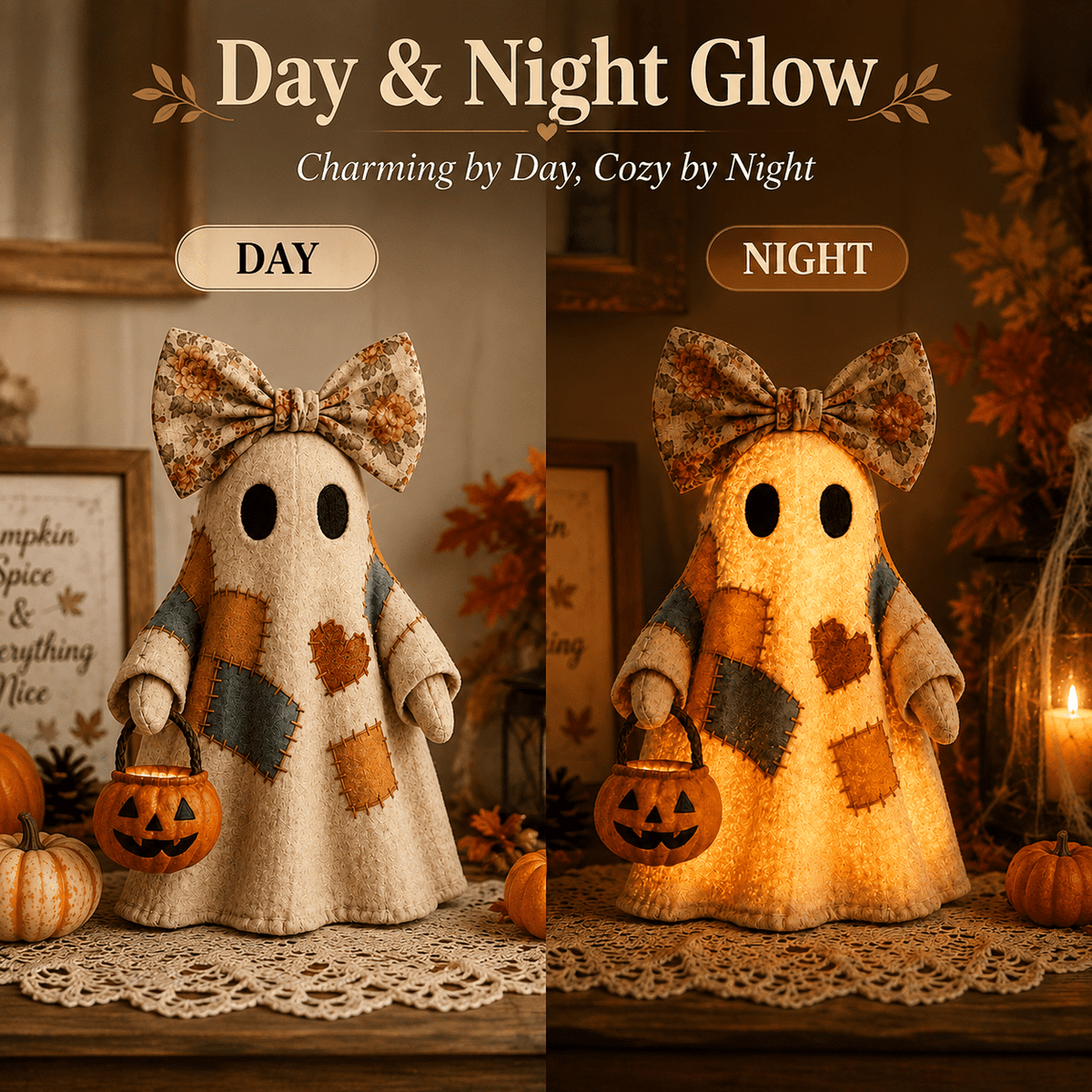 Diceymbol 11.81 Inch Halloween Ghost Night Light, Witch Hat Ghost Lamp with Jack O Lantern, Halloween Decorations Indoor for Table Mantel Party Decor