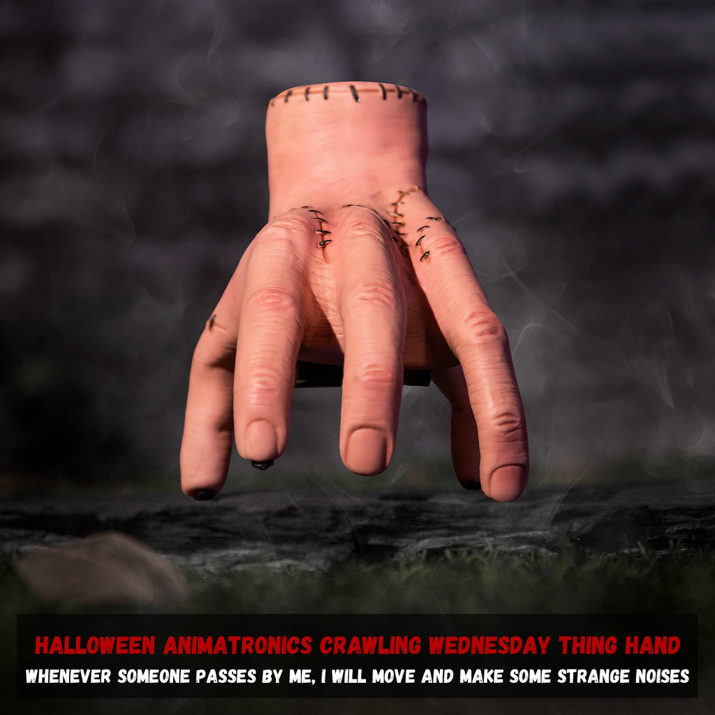 ELAMAS Halloween Animatronics Thing Hand Decorations, Sound Activated Crawling Hand with Creepy Sound Scary Walking Zombie Hands for Indoor Outdoor Yard Halloween Party Decor Haunted House Props