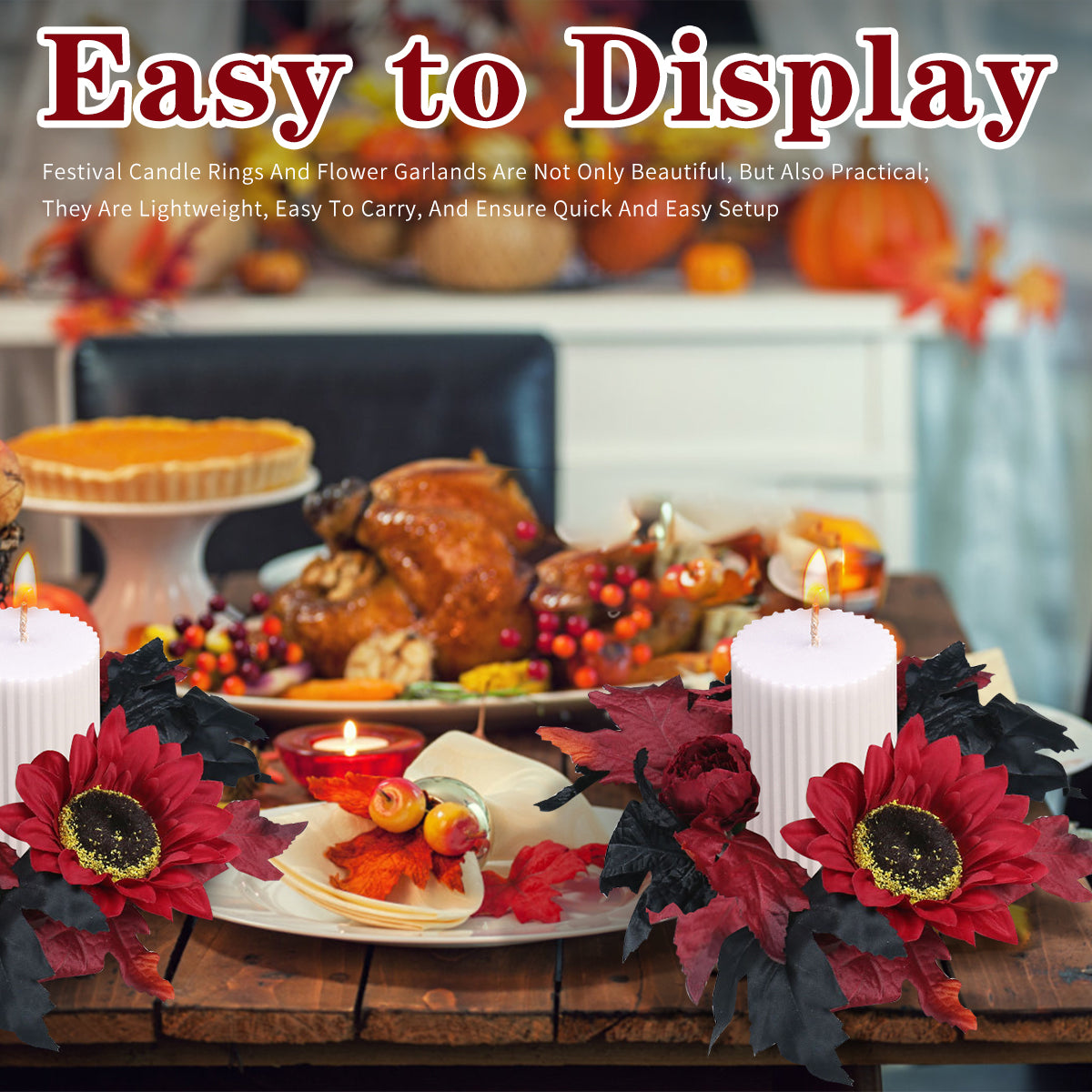 Halloween Candle Ring Wreath Halloween Table Centerpiece Black Orange Spooky Table Top Decoration Small Taper/Pillar Candle Rings Center for Party Favors 4 Pcs Design1