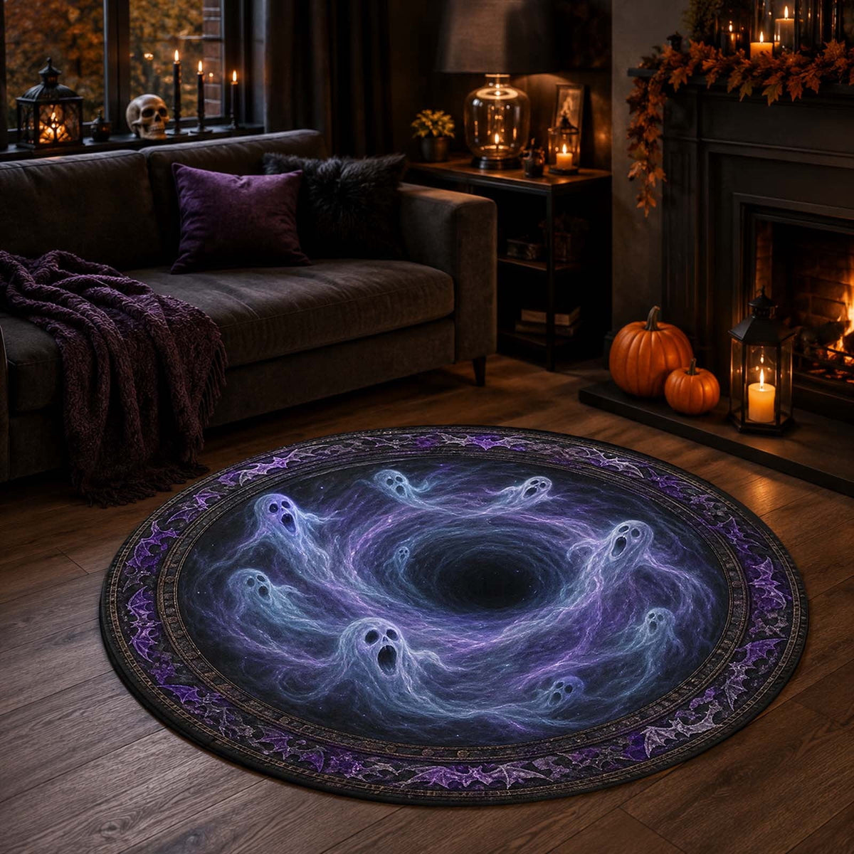 Win s Way 3D Illusion Round Halloween Rug Optical Illusion Doormat Non- Washable Entryway Decor Spooky Fall Front Door Mat for Party Decoration Available in 15.8/23.6/31.5 Inch