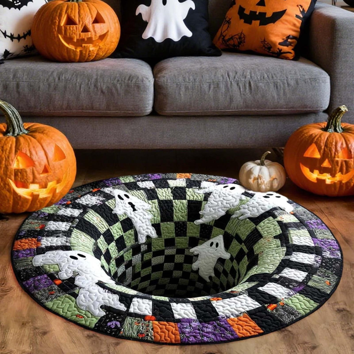 Win s Way 3D Illusion Round Halloween Rug Optical Illusion Doormat Non- Washable Entryway Decor Spooky Fall Front Door Mat for Party Decoration Available in 15.8/23.6/31.5 Inch