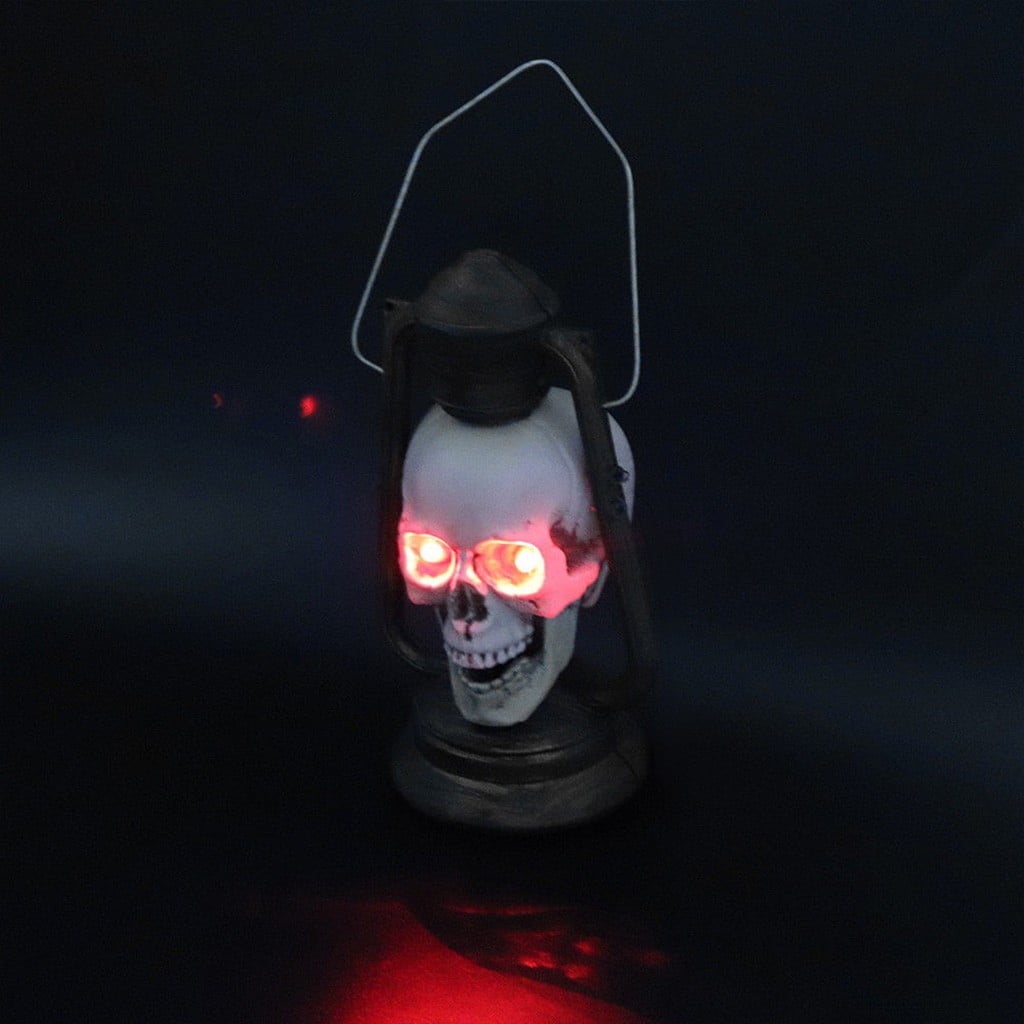 Pyaiiner Halloween Skull Lantern with LED Lights Red Eyes Glow in The Dark Skeleton Decor for Spooky Porch Yard and Party Displays