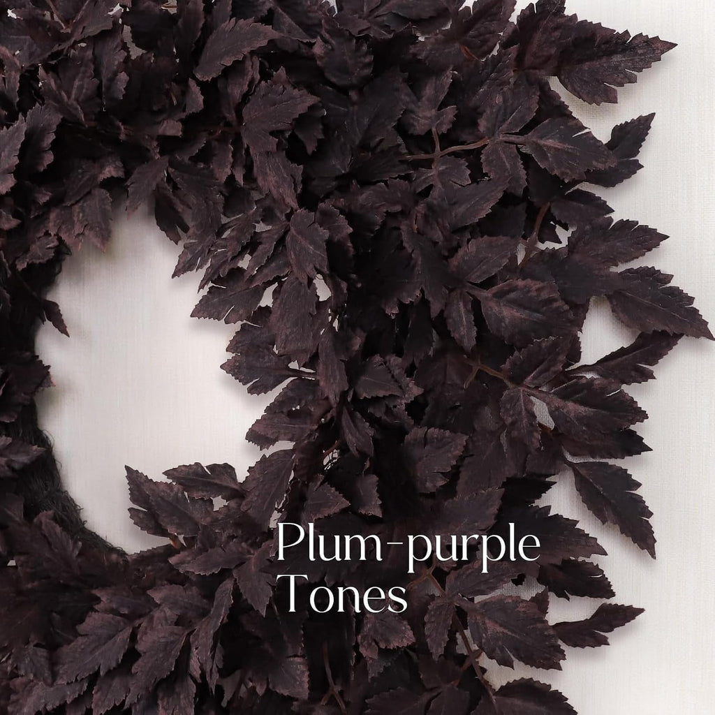 Fall Decor - Fall Wreaths for Front Door, 24" Plum Cimicifuga Leaves Artificial Wreath, Autumn Harvest Halloween Decorations for Home Mantle Window Wall Kitchen Indoor & Outdoor