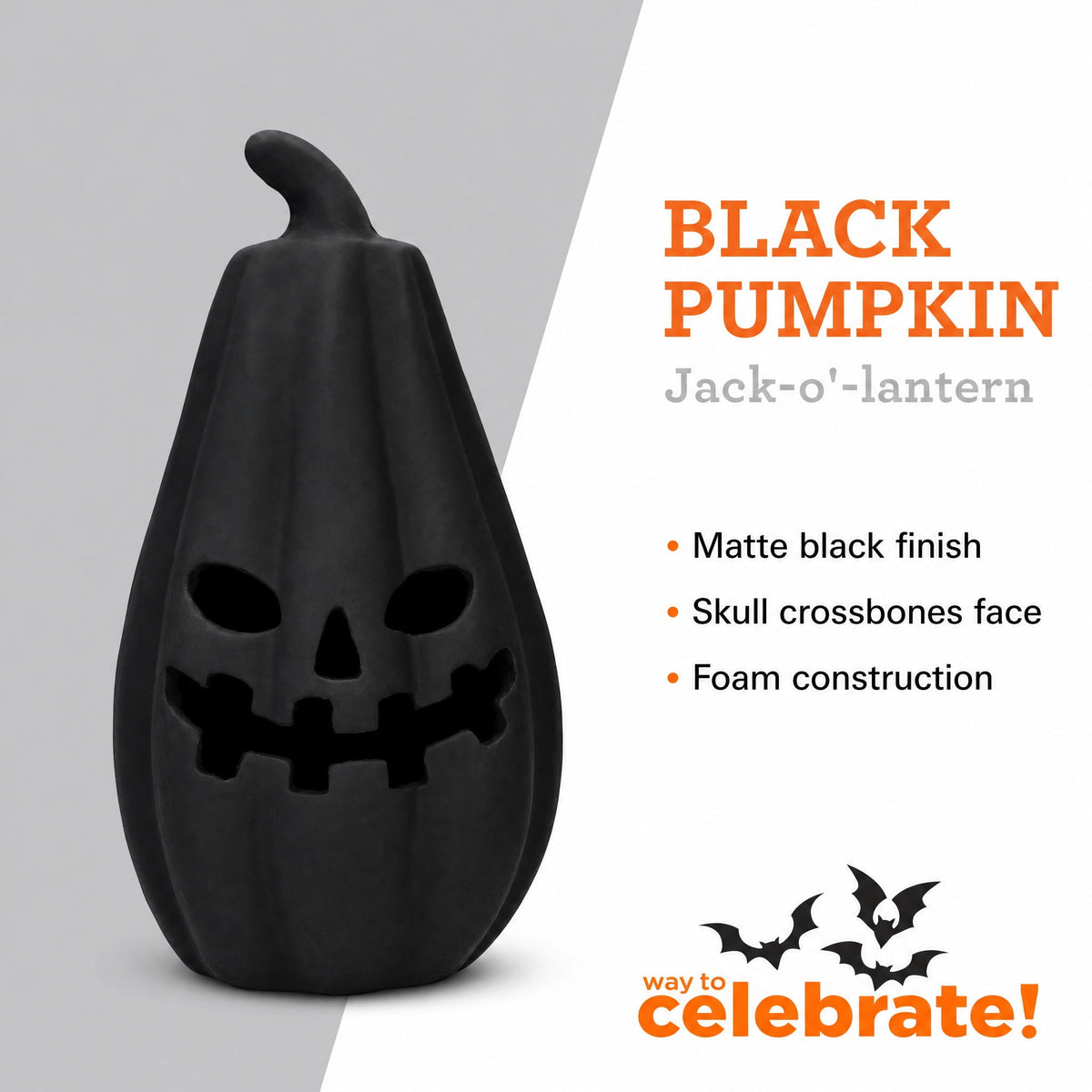 Paper Mache Jack-o'-Lantern Decoration, Black, 13.3", Halloween by Way To Celebrate