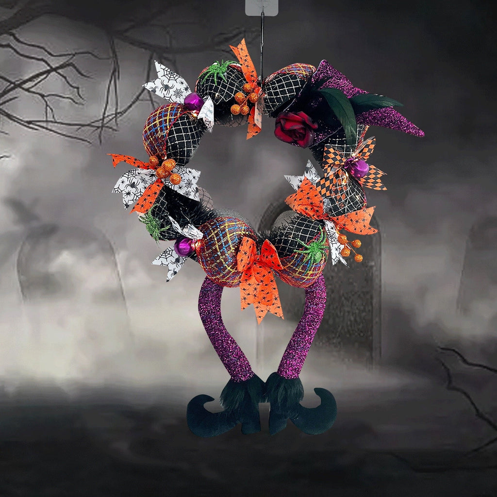 XGFHYJEH Halloween Front Door Wreath 17.71 Inch Halloween Wreath With Witch Hat Foot Wreath For Door Porch Window Indoor Outdoor Decorations Halloween Home Party