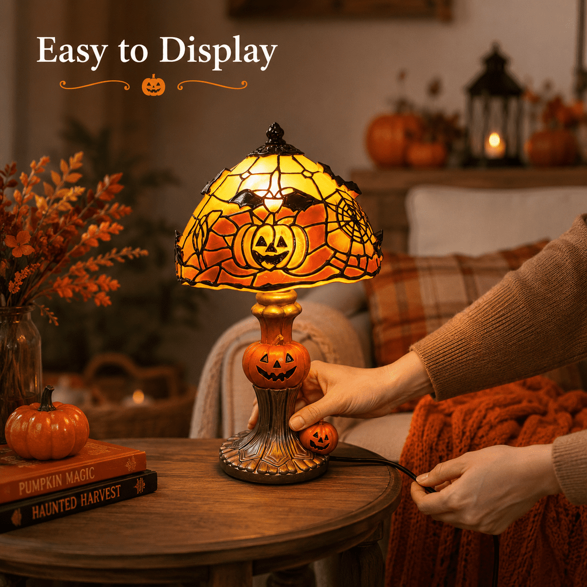 Diceymbol 11.81 Inch Halloween Ghost Night Light, Witch Hat Ghost Lamp with Jack O Lantern, Halloween Decorations Indoor for Table Mantel Party Decor