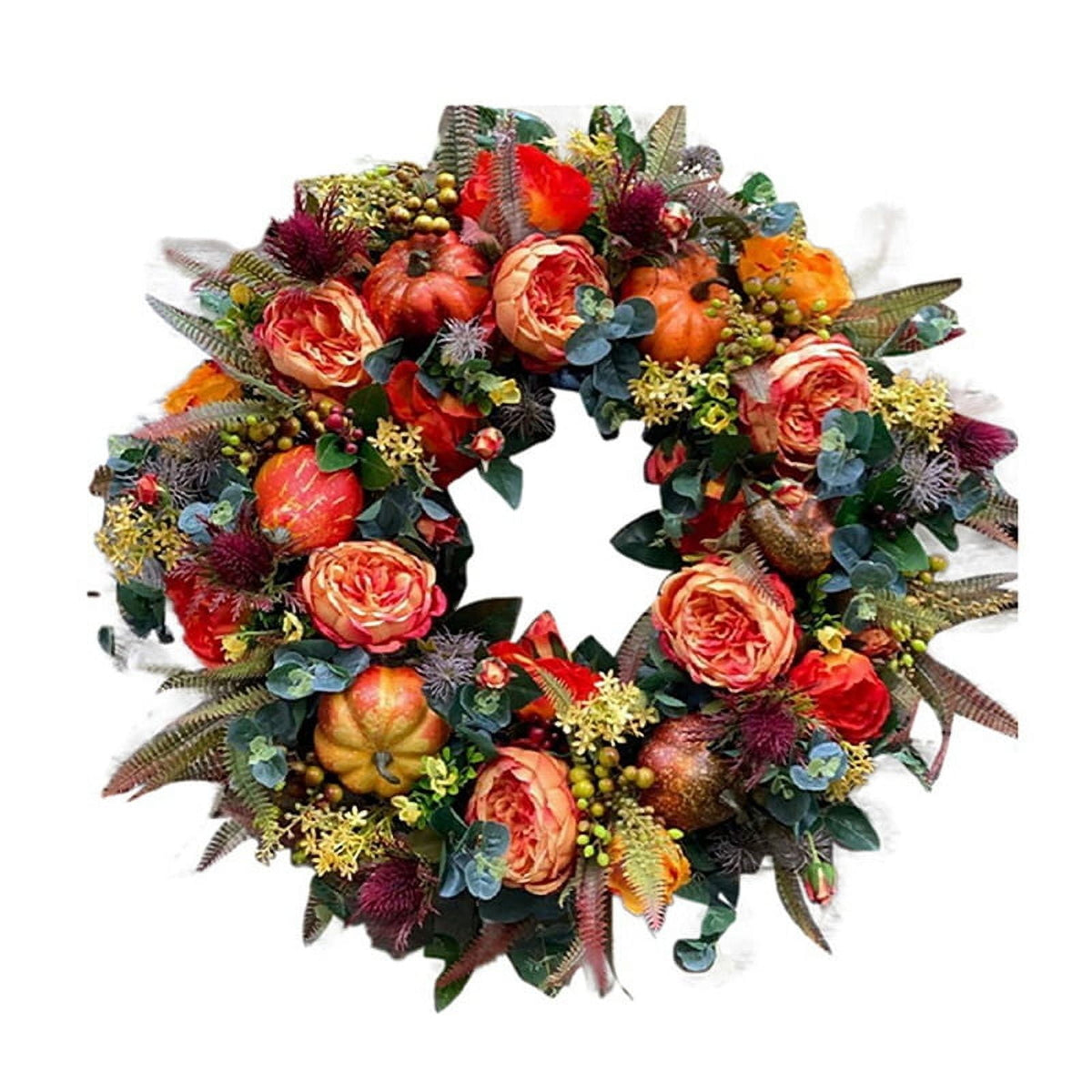17.7-Inch Autumn Wreath Fall Wreaths for Front Door Outside,with Pumpkin Berries Suitable for Halloween Thanksgiving