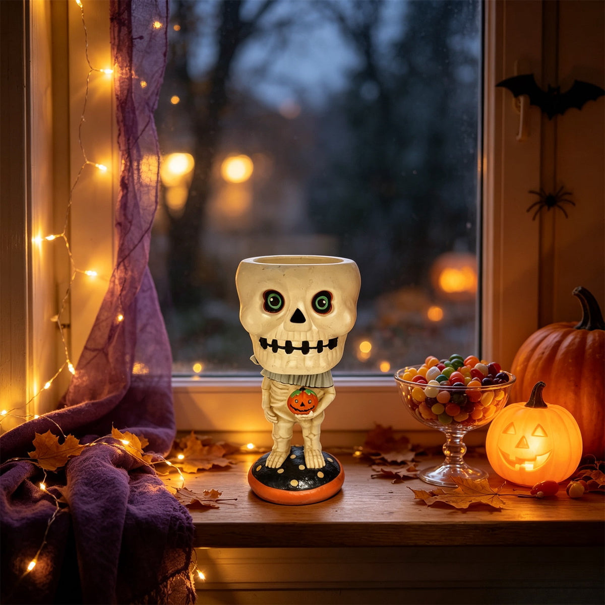 Halloween Decoration Ghost Figurine 11in Resin Ghost Statues with Pumpkin Candy Bowl for Outdoor Indoor Front Door, Porch Yard Lawn Party Decor