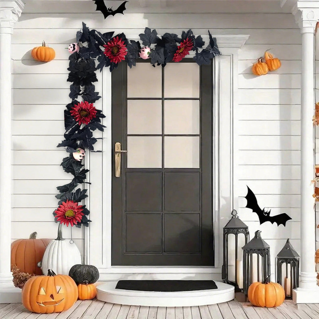 Halloween Garland, Halloween Garland Decor, 68.9in Halloween Wreath, Seasonal Decor, Black Garland, Fall Wreath, Halloween Wall Decor, Home Decoration, Halloween Decorations Indoor