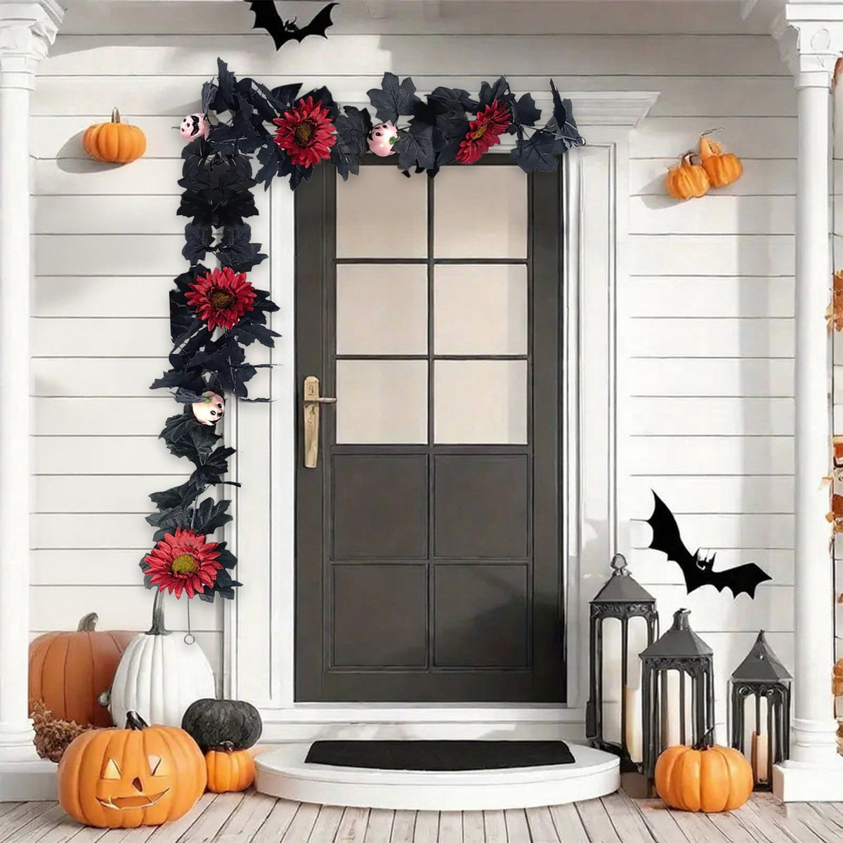Halloween Garland, Halloween Garland Decor, 68.9in Halloween Wreath, Seasonal Decor, Black Garland, Fall Wreath, Halloween Wall Decor, Home Decoration, Halloween Decorations Indoor