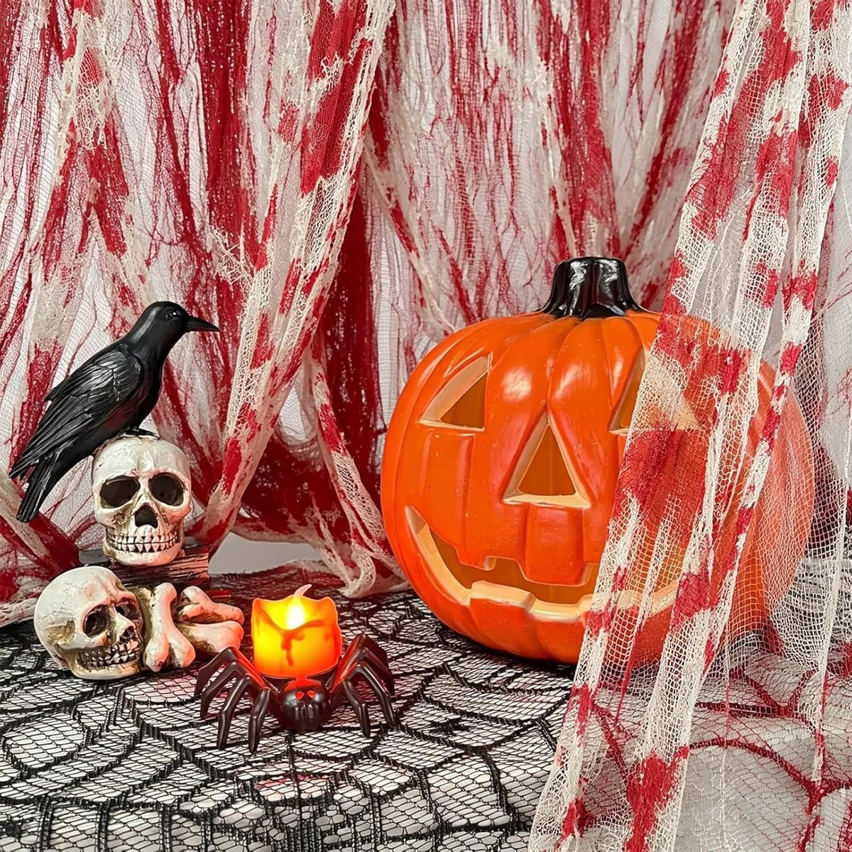 CQHVKQ 5 Pack of Halloween Creepy Gauze Cloth Decoration Set, Indoor Outdoor Black Scary Halloween Gauze Tapestry Decor, Spooky Decorations for Home, Yard, Haunted House & Party Supplies, 72" x 30"